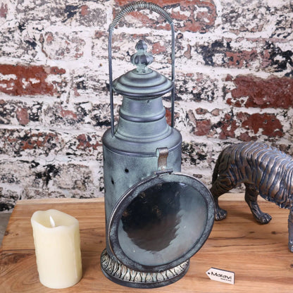 Orchha Vintage Railway Lantern | Industrial Metal & Glass Candle Lantern