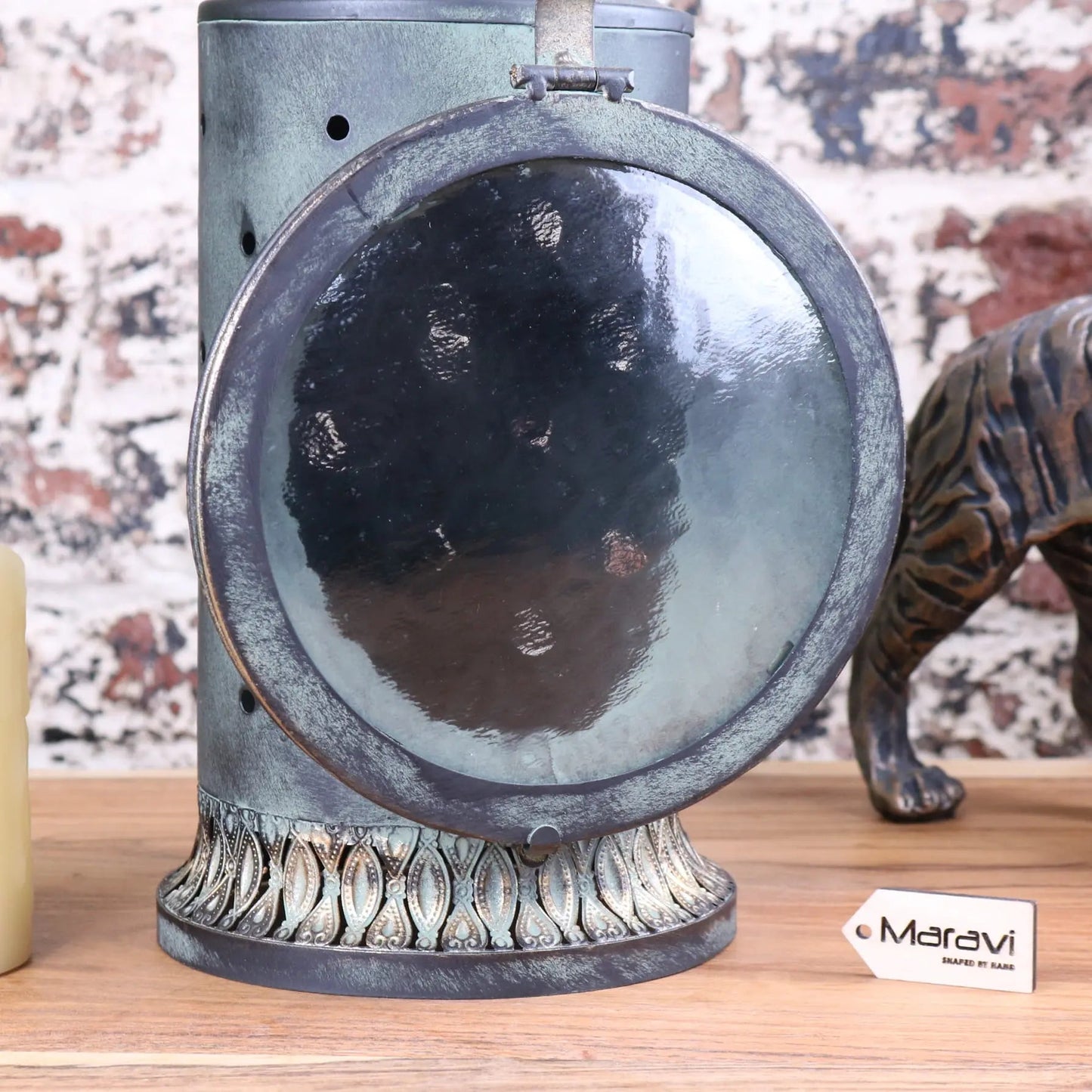 Orchha Vintage Railway Lantern | Industrial Metal & Glass Candle Lantern