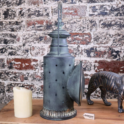Orchha Vintage Railway Lantern | Industrial Metal & Glass Candle Lantern