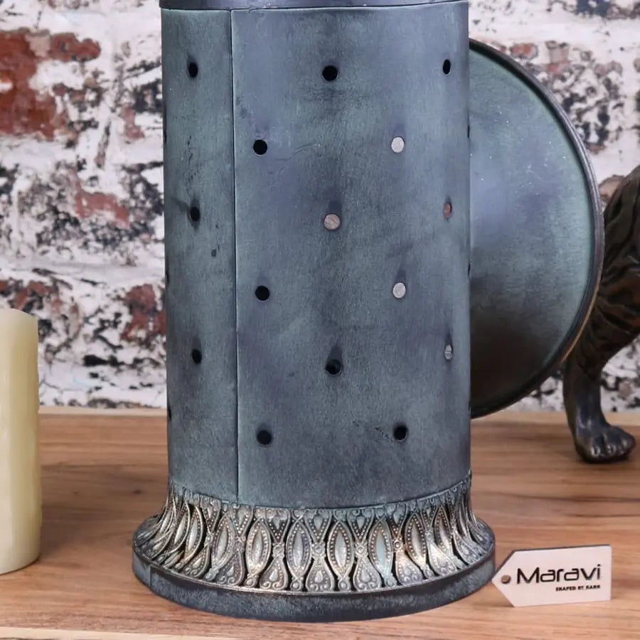 Orchha Vintage Railway Lantern | Industrial Metal & Glass Candle Lantern