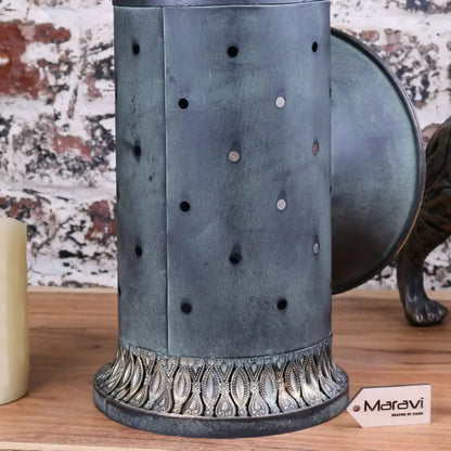 Orchha Vintage Railway Lantern | Industrial Metal & Glass Candle Lantern