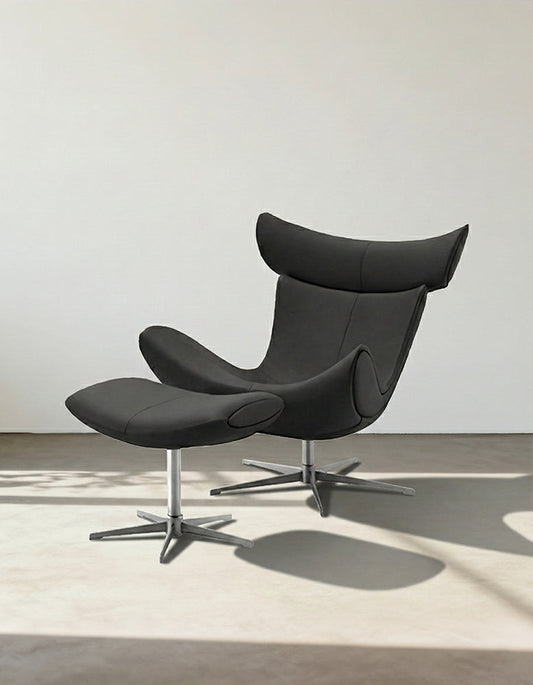 IMOLA style Chair with Stool In Black Premium Leather