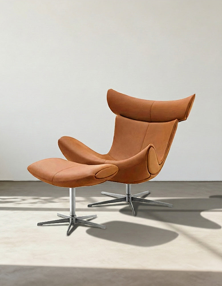 IMOLA Style Chair with Stool In Brown Premium Leather