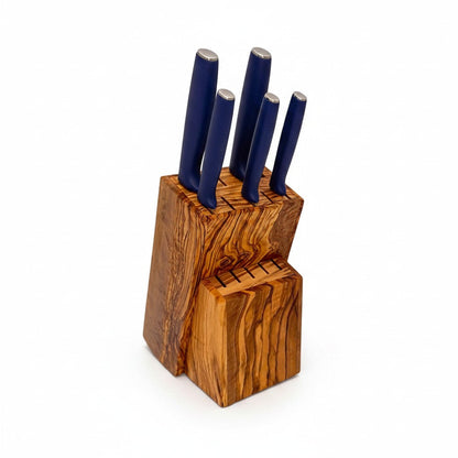 Handcrafted Olive Wood Knife Block | Rustic Kitchen Knife Holder