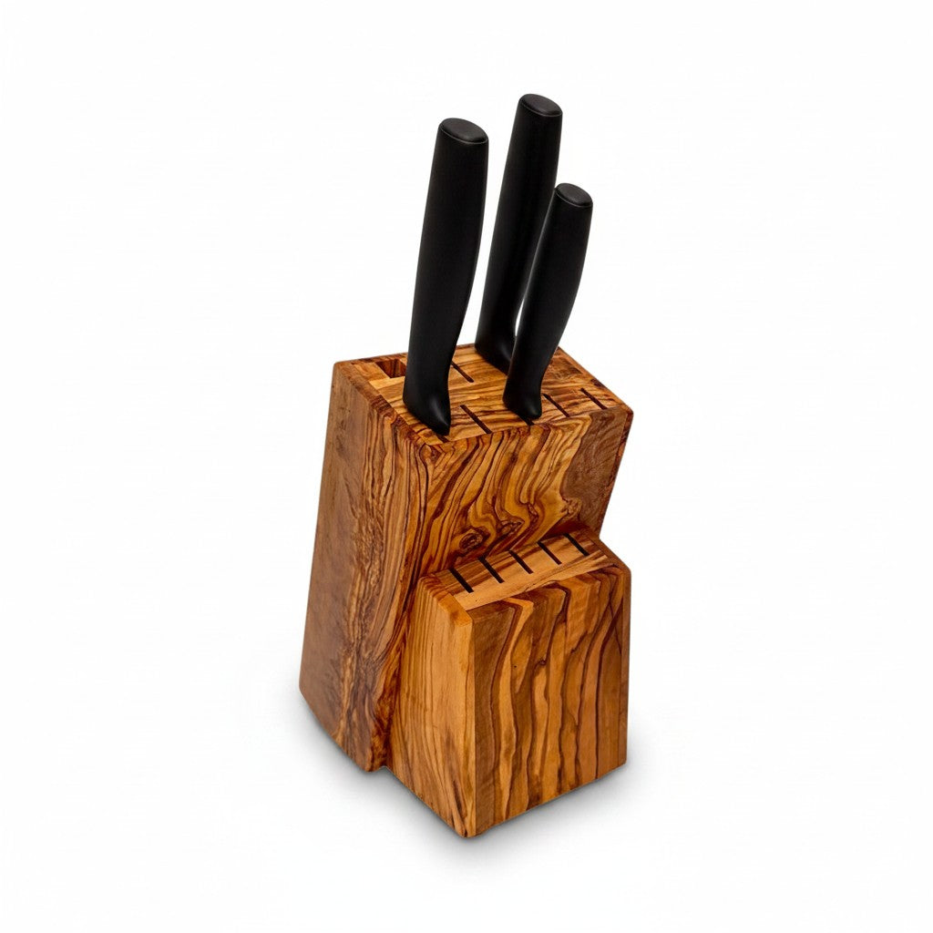 Handcrafted Olive Wood Knife Block | Rustic Kitchen Knife Holder