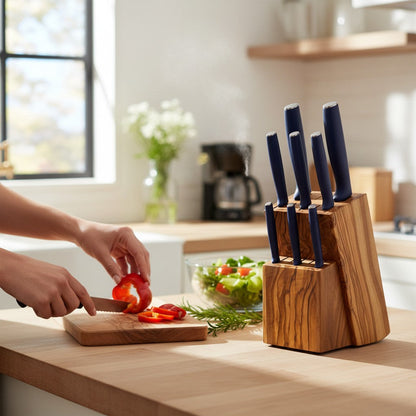 Handcrafted Olive Wood Knife Block | Rustic Kitchen Knife Holder