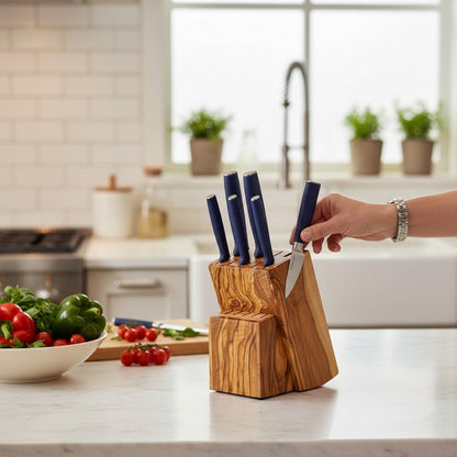 Handcrafted Olive Wood Knife Block | Rustic Kitchen Knife Holder