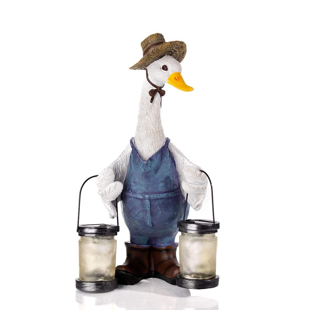 Solar duck garden ornament with LED lantern by Marco Paul, featuring a charming outdoor statue with illuminated details.