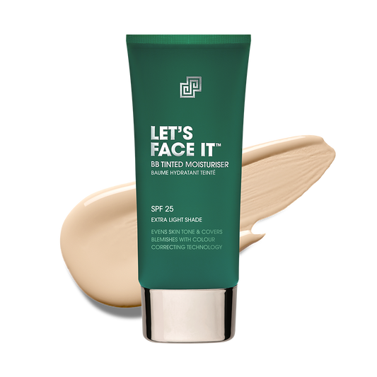 Shakeup Cosmetics Let's Face It BB tinted moisturizer providing hydration, matte finish, and even skin tone in a natural skin look.