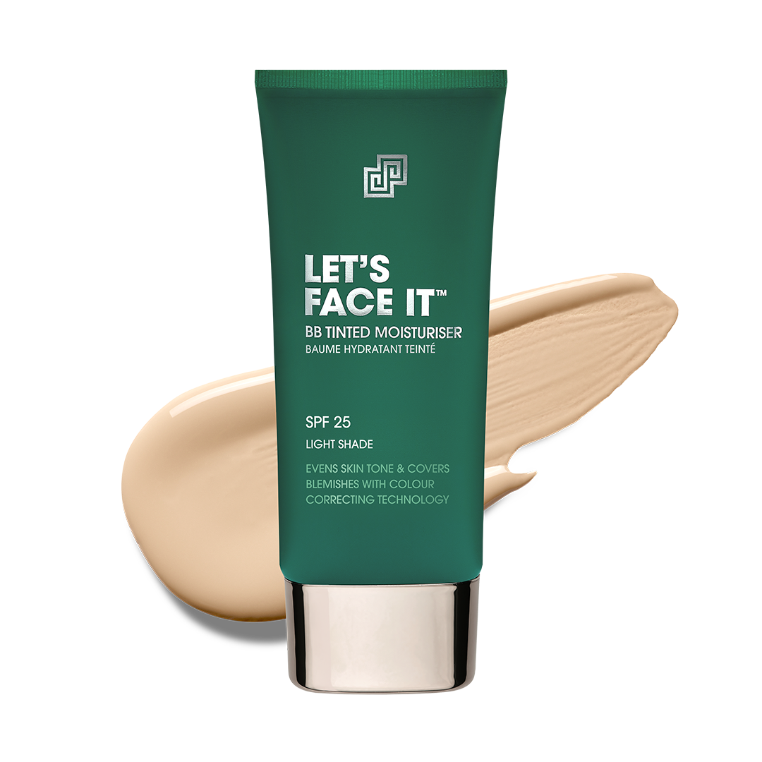 Shakeup Cosmetics Let’s Face It BB Tinted Moisturizer providing hydration, mattifying finish, and even skin tone.