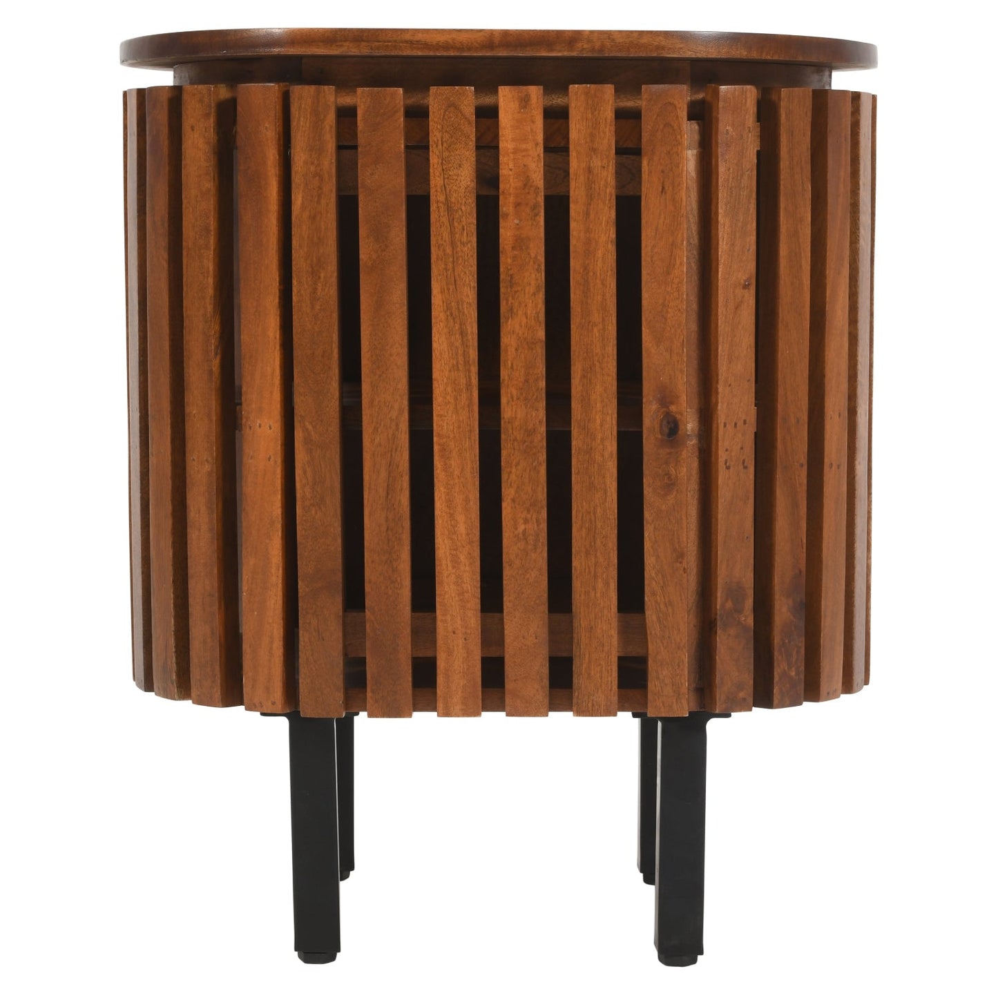 Verty Furniture Compton mango wood bedside table with sleek design and storage drawer, featuring natural wood grain finish.
