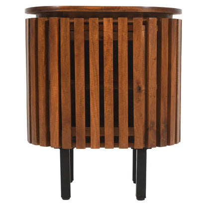 Verty Furniture Compton mango wood bedside table with sleek design and storage drawer, featuring natural wood grain finish.