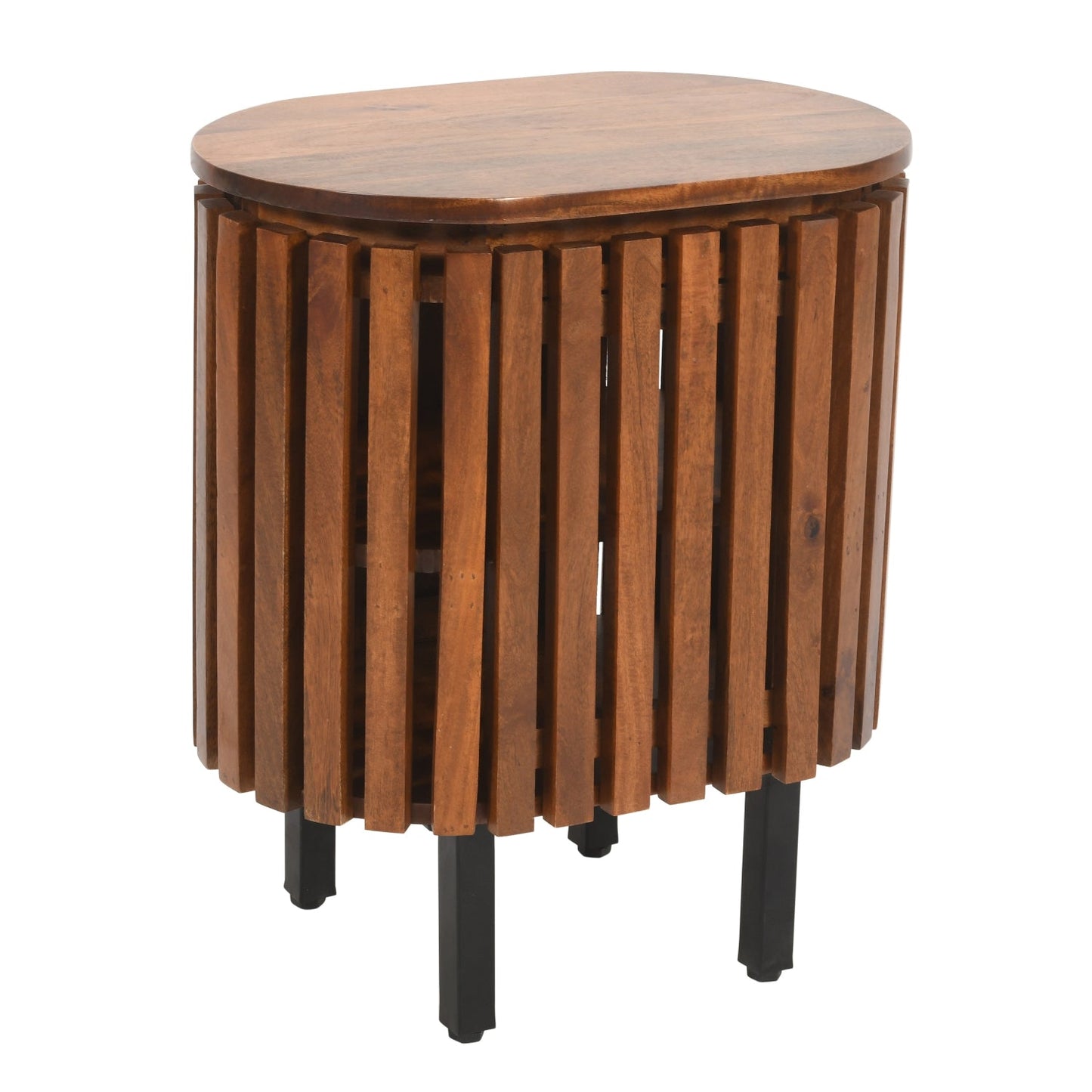Verty Furniture Compton mango wood bedside table with a sleek design and natural finish, featuring a single drawer and open storage shelf.