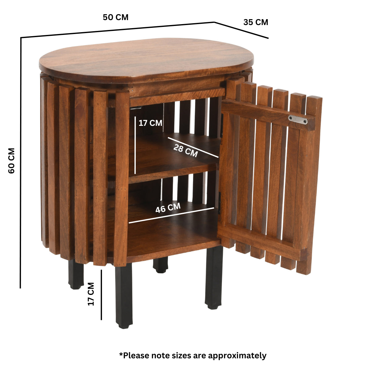 Verty Furniture Compton Mango Wood Bedside Table with sleek design and natural wood finish, shown in the MS03 dimension.