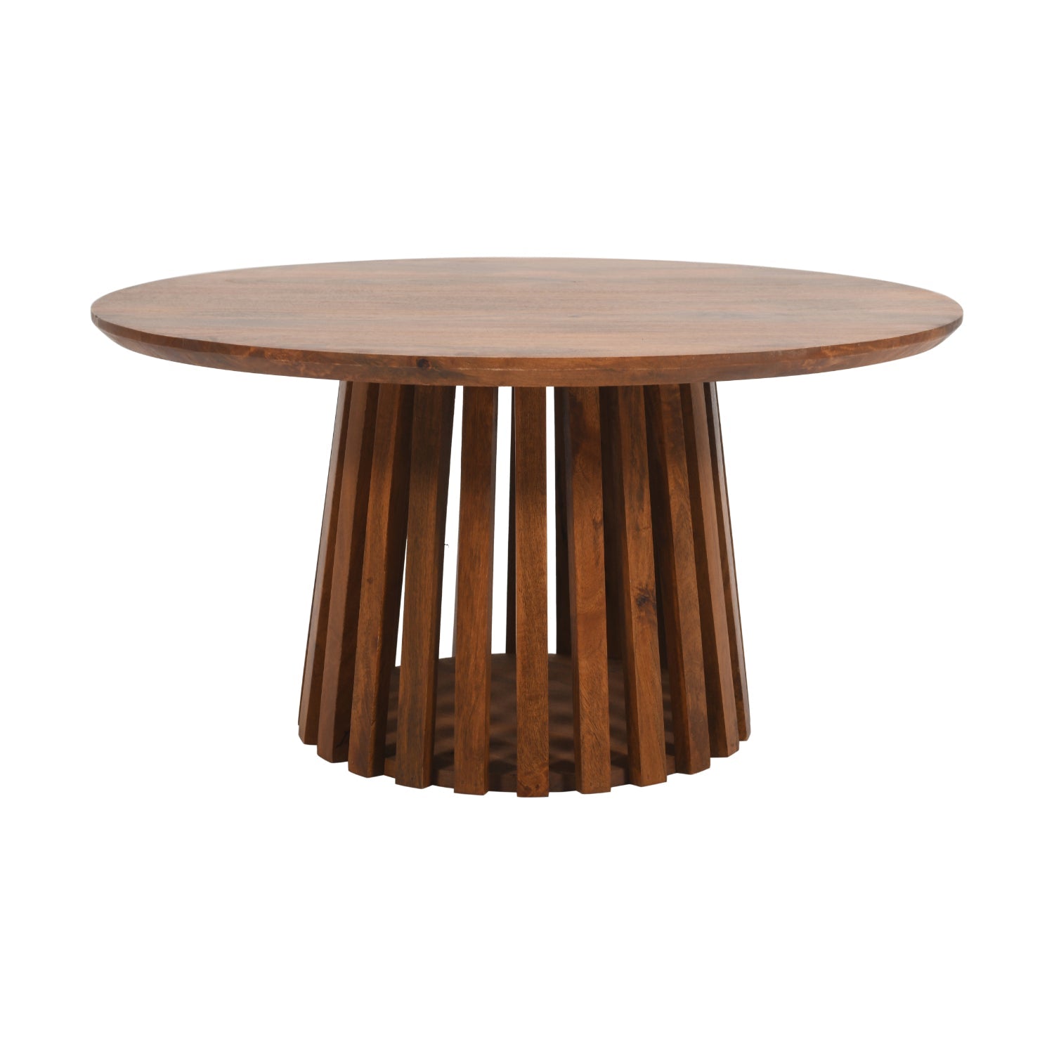 Scandinavian-style mango wood coffee table with sleek design and natural finish, featuring a rectangular surface and sturdy legs.