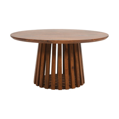 Scandinavian-style mango wood coffee table with sleek design and natural finish, featuring a rectangular surface and sturdy legs.