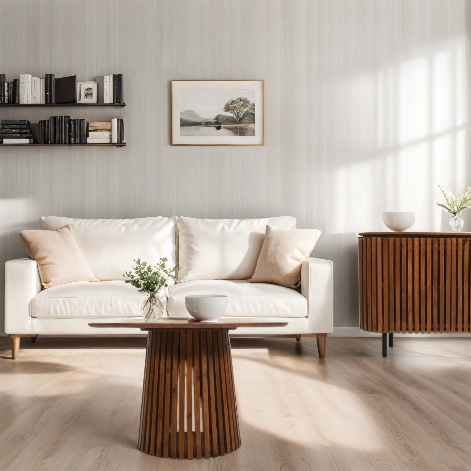 Scandinavian-style mango wood coffee table by Verty Furniture with sleek design and natural finish in a modern living room setting.