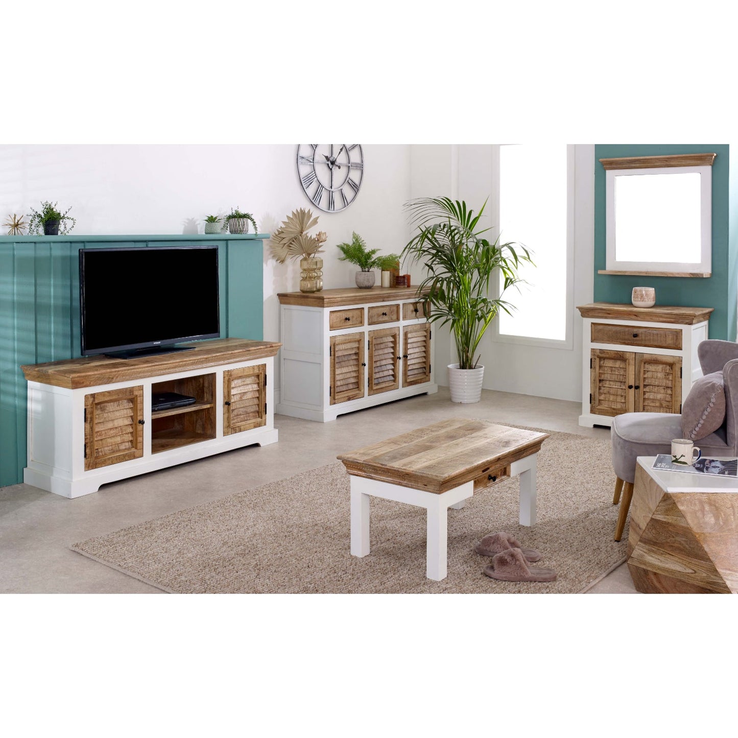 Handmade Bianco solid mango wood TV cabinet by Verty Furniture, featuring elegant design and durable craftsmanship.