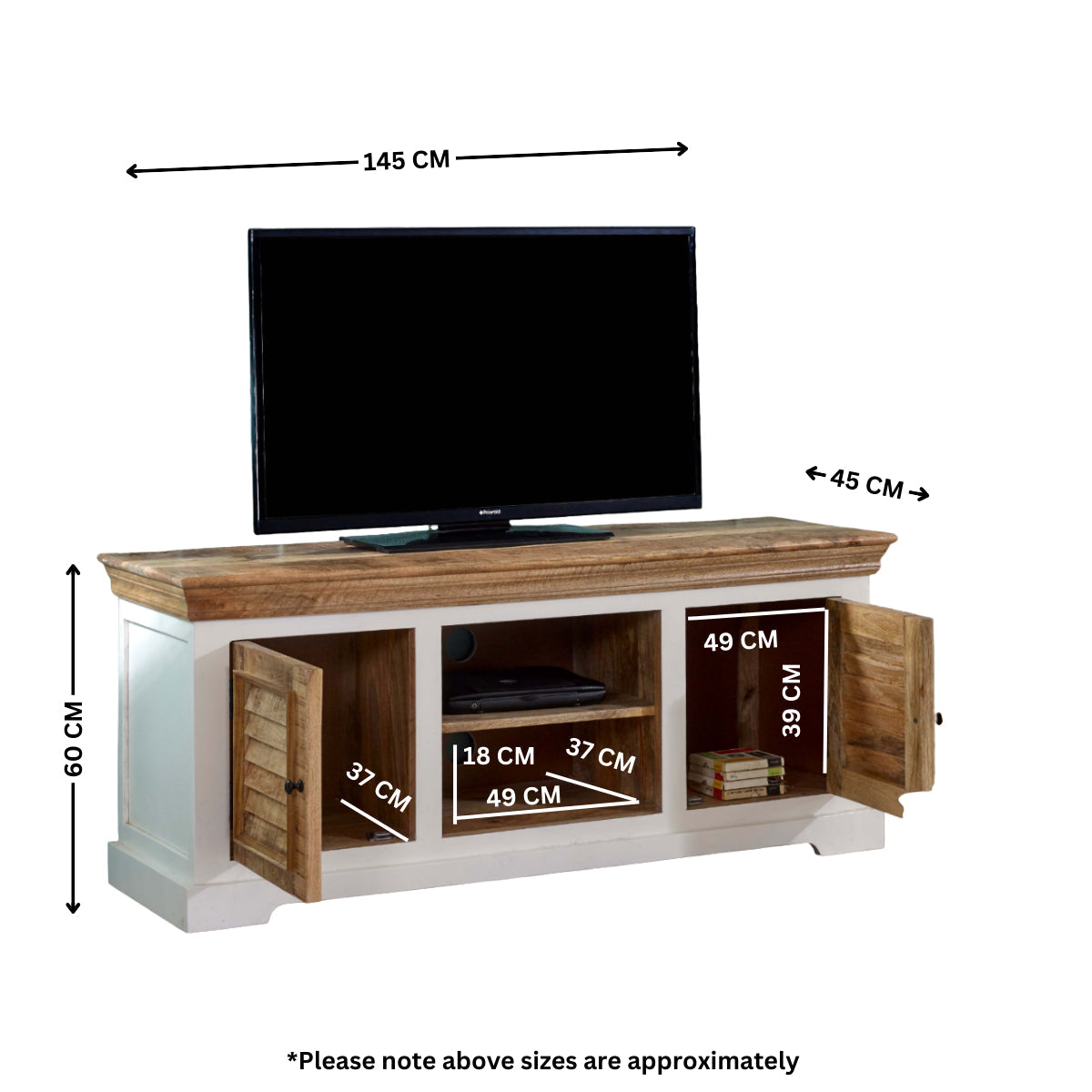 Handmade Bianco solid mango wood TV cabinet by Verty Furniture, showcasing elegant design and durable craftsmanship.