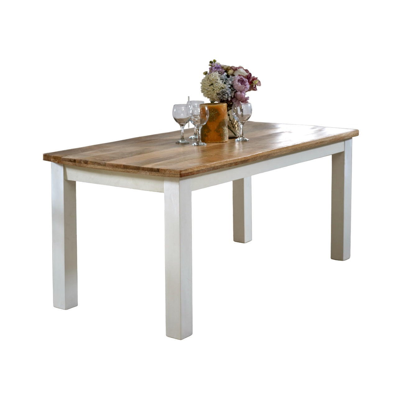 Bianco solid mango wood white dining table by Verty Furniture, showcasing a sleek modern kitchen and dining room table design.
