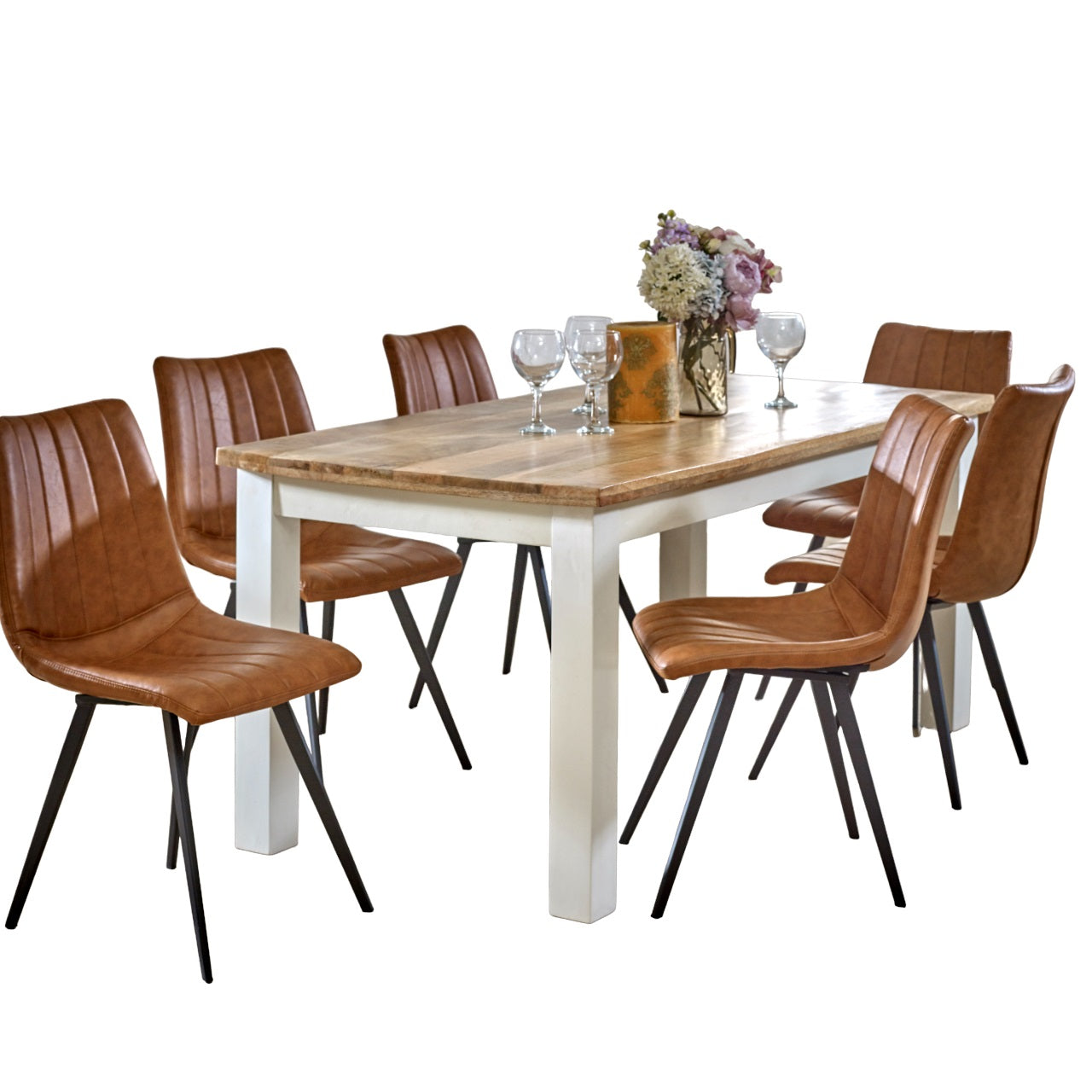 Bianco solid mango wood white dining table by Verty Furniture, modern kitchen and dining room table with sleek design.