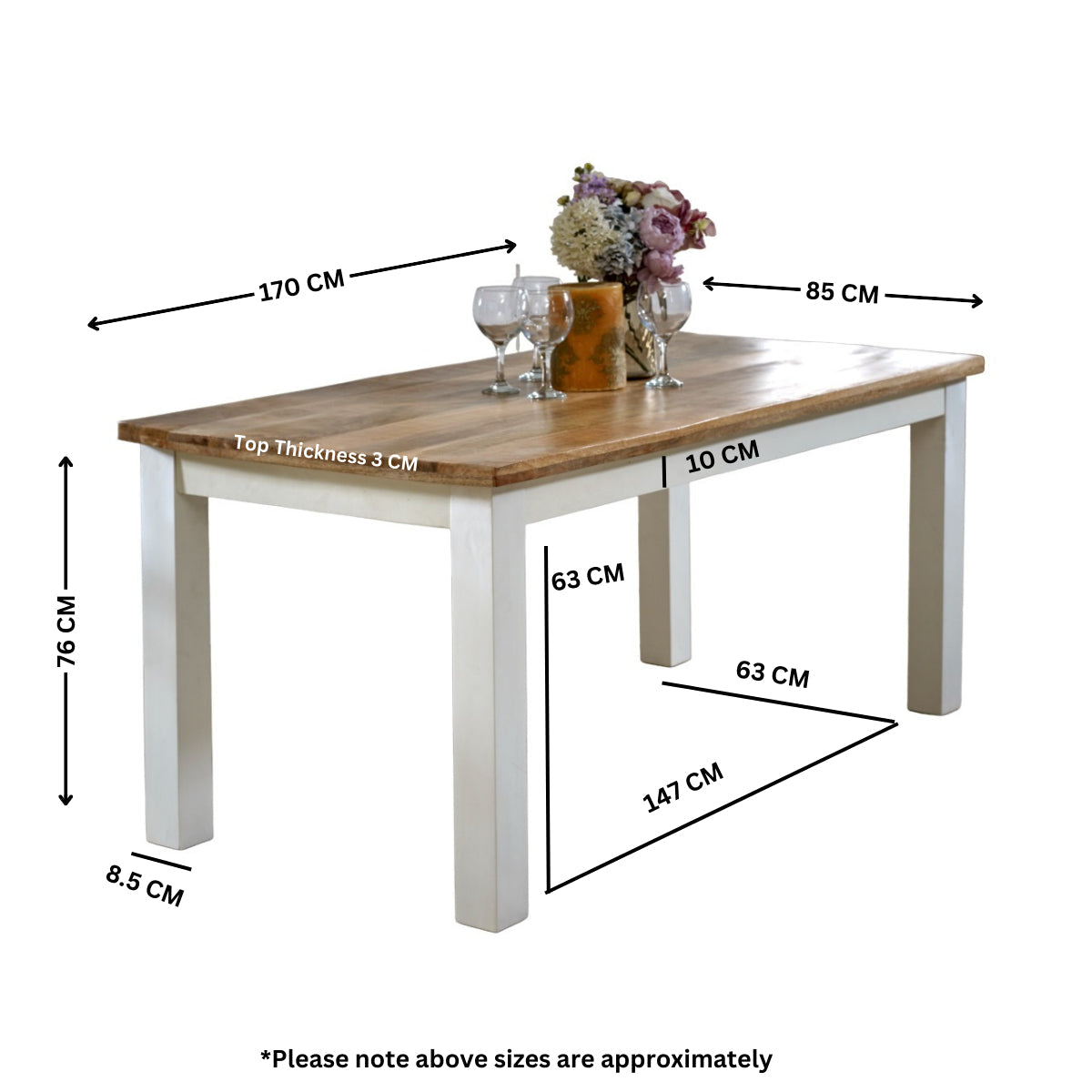 White dining table made of solid mango wood with a sleek design, perfect for kitchen and dining room settings by Verty Furniture.