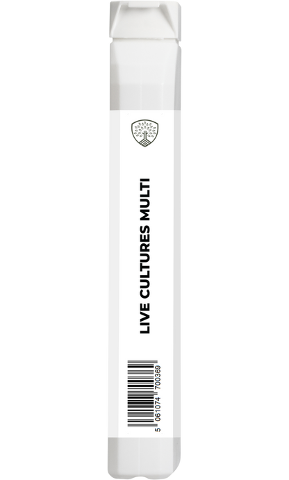 Vitadefence® Live Cultures Multi food supplement with 8 probiotic strains and 4 billion CFU in a 30-capsule bottle.