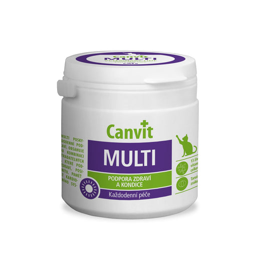 Canvit Multivitamins for Cats by Pet Nourish, showing a 100g container of daily health and immunity support supplement for cats.