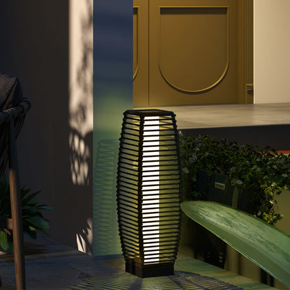 Outsunny rattan solar floor lamp with LED lights, 68cm tall, grey outdoor garden lantern for porch, yard, or patio pathway.