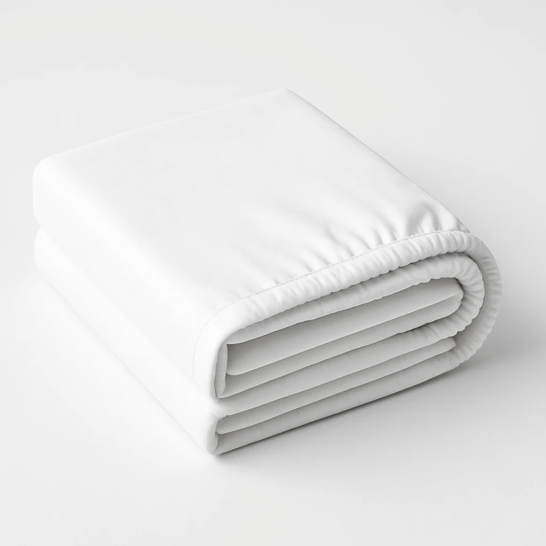 Organic cotton percale fitted bed sheet from Ethical Bedding™, showcasing a neatly fitted sheet on a bed.