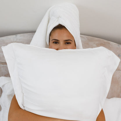 Organic cotton percale pillowcase from Ethical Bedding™ bed sheet set, soft, breathable fabric with a clean, crisp appearance.