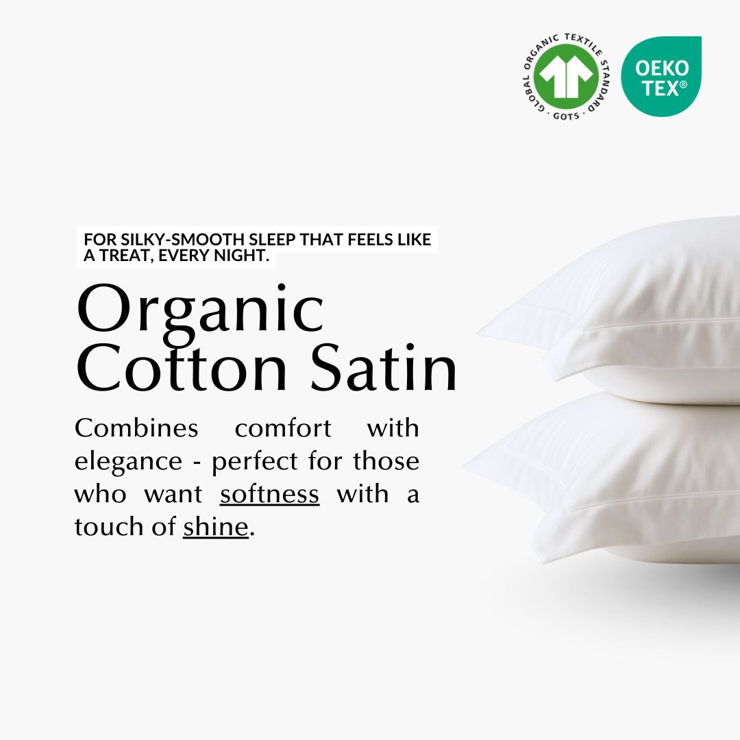 Organic cotton percale bed sheet set by Ethical Bedding™ with matching pillowcases, showcasing smooth, crisp fabric.