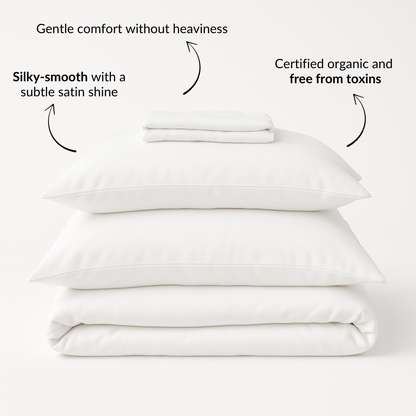 Organic Cotton Percale Bed Sheet Set by Ethical Bedding™ featuring smooth, breathable satin finish and crisp, high-quality cotton fabric.