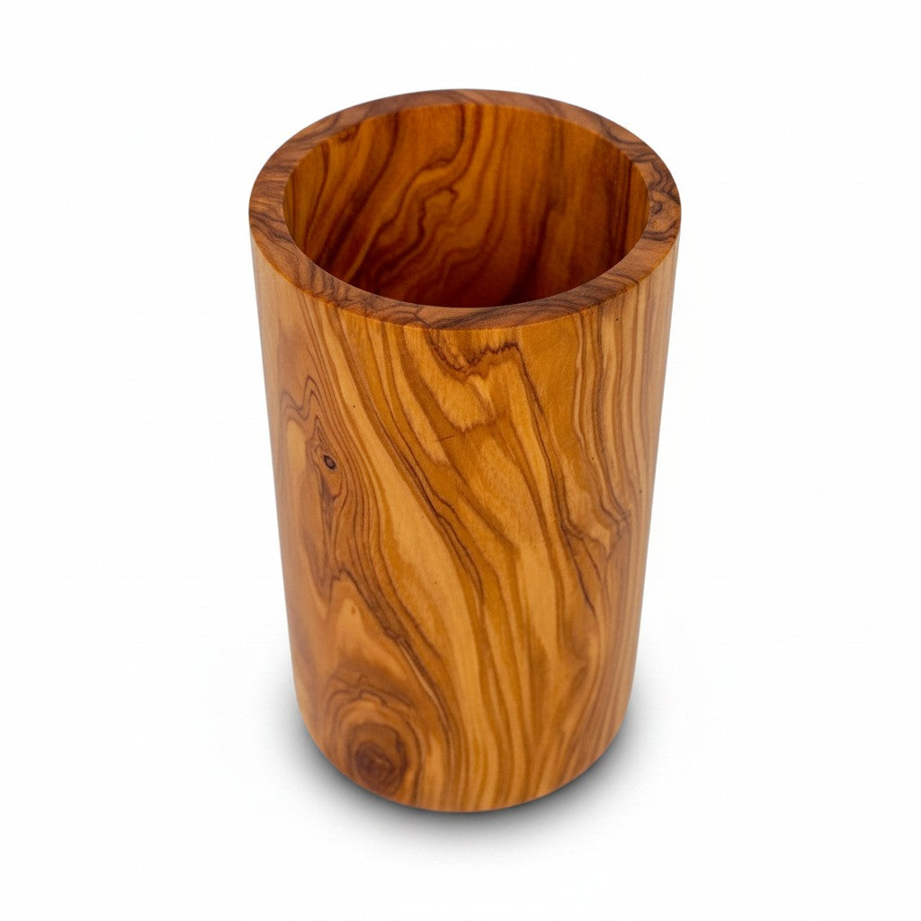 Handcrafted Olive Wood Utensil Holder | Wooden Spoon & Spatula Crock