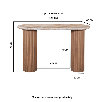 Bundi Natural Marble & Wood Pedestal Console Table