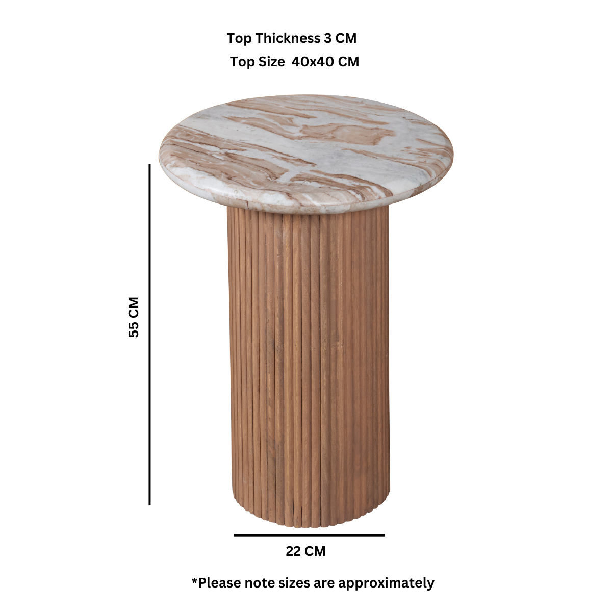 Bundi Natural Marble & Wood Pedestal Side Table | Fluted Mango Wood & Marble