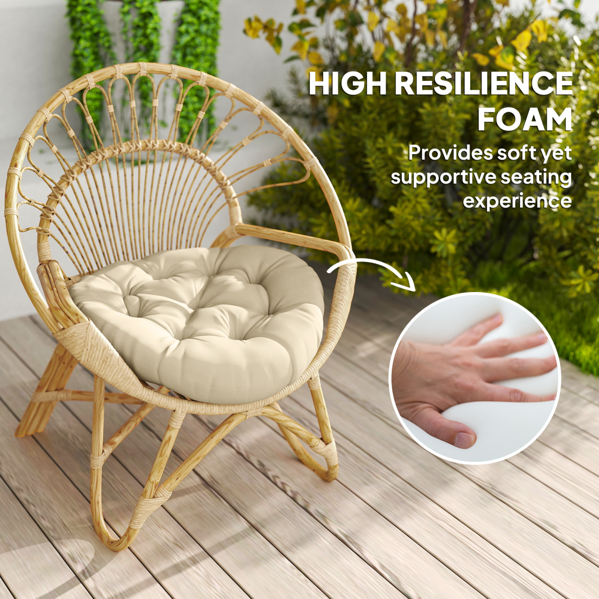Set of two Outsunny outdoor tufted round chair cushions for garden seats, providing comfortable, stylish outdoor seating.
