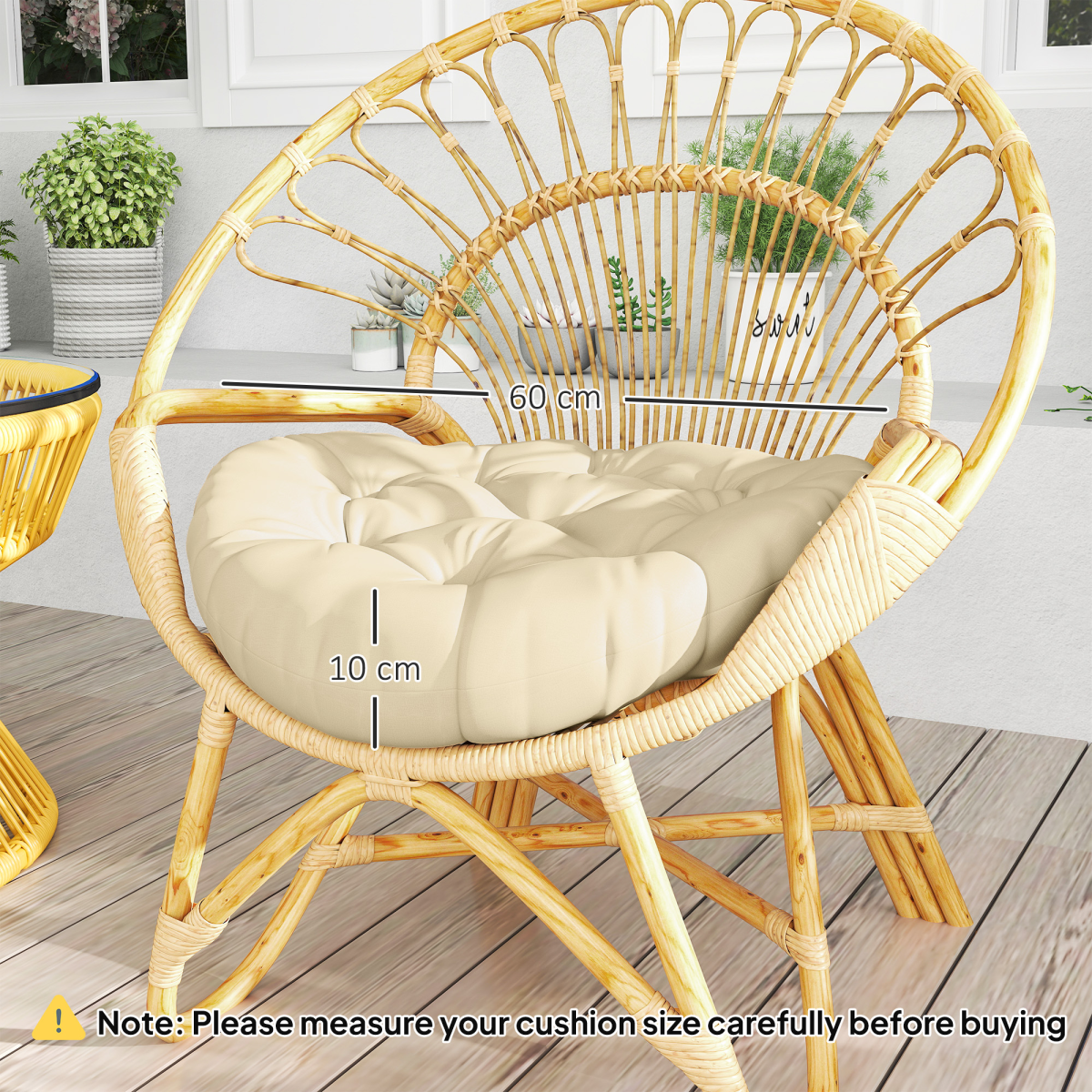 Set of two Outsunny outdoor tufted round chair cushions, garden seat pads for outdoor furniture, in natural fabric.