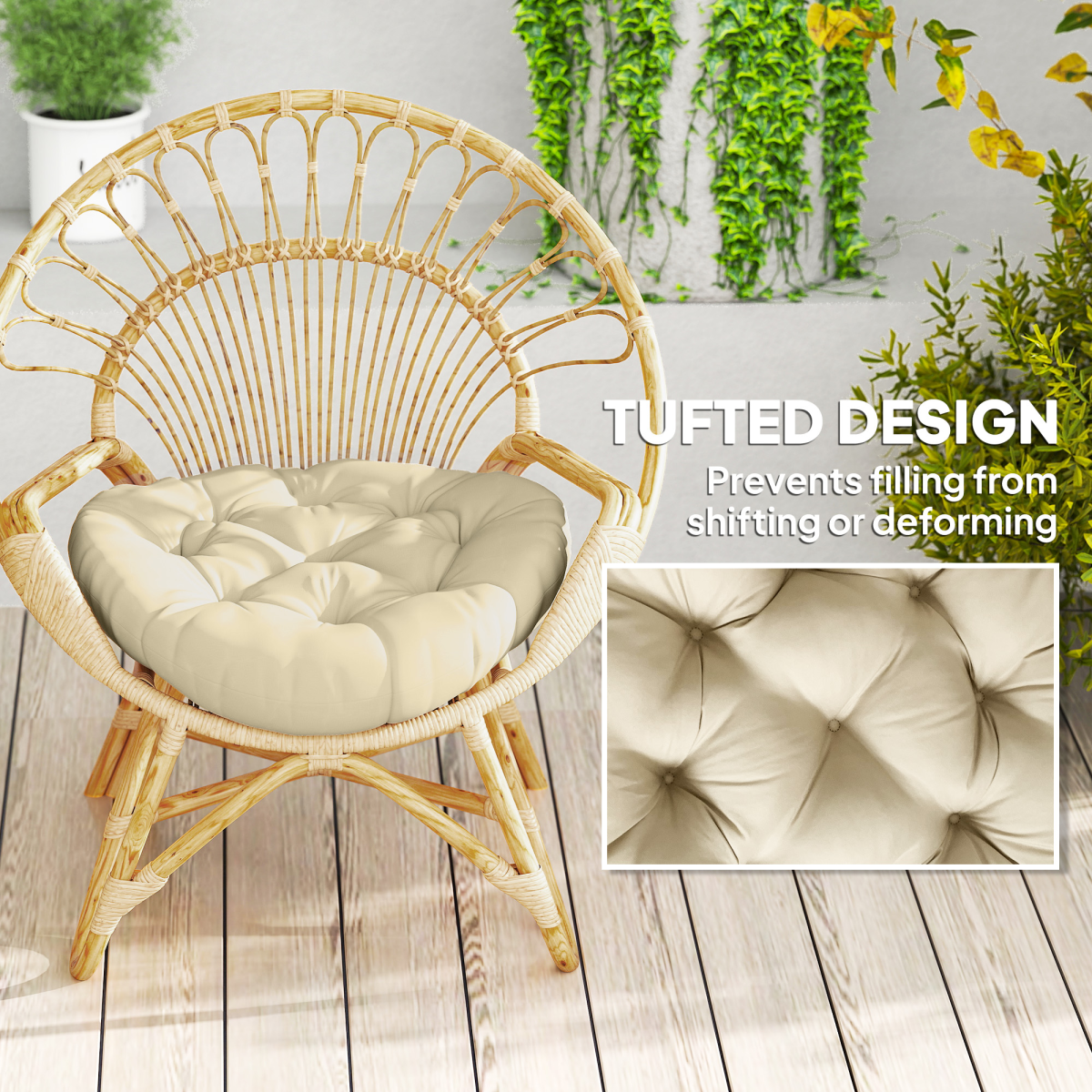 Set of two Outsunny outdoor tufted round chair cushions for garden seats, featuring soft padding and decorative tufting.