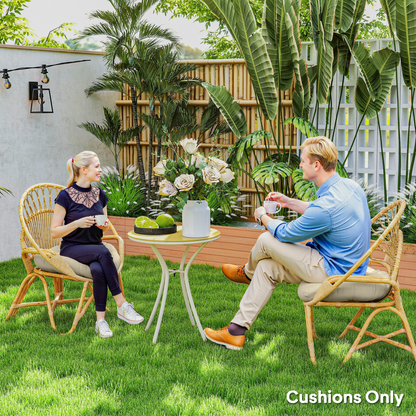 Set of two Outsunny outdoor tufted round chair cushions for garden seating, featuring plush padding and durable fabric.