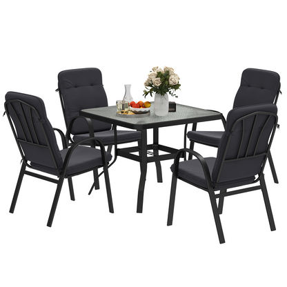 Outsunny garden dining set with glass table featuring an umbrella hole, perfect for outdoor patio and garden dining.