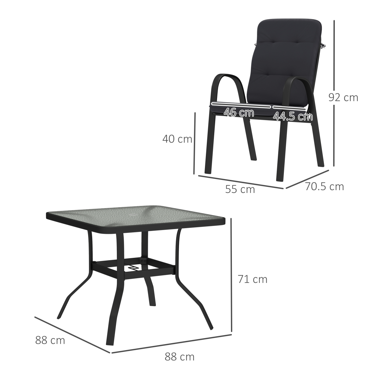 Outsunny garden dining set with glass table and umbrella hole, outdoor furniture for garden or patio dining.