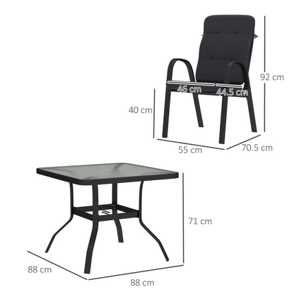 Outsunny garden dining set with glass table and umbrella hole, outdoor furniture for garden or patio dining.