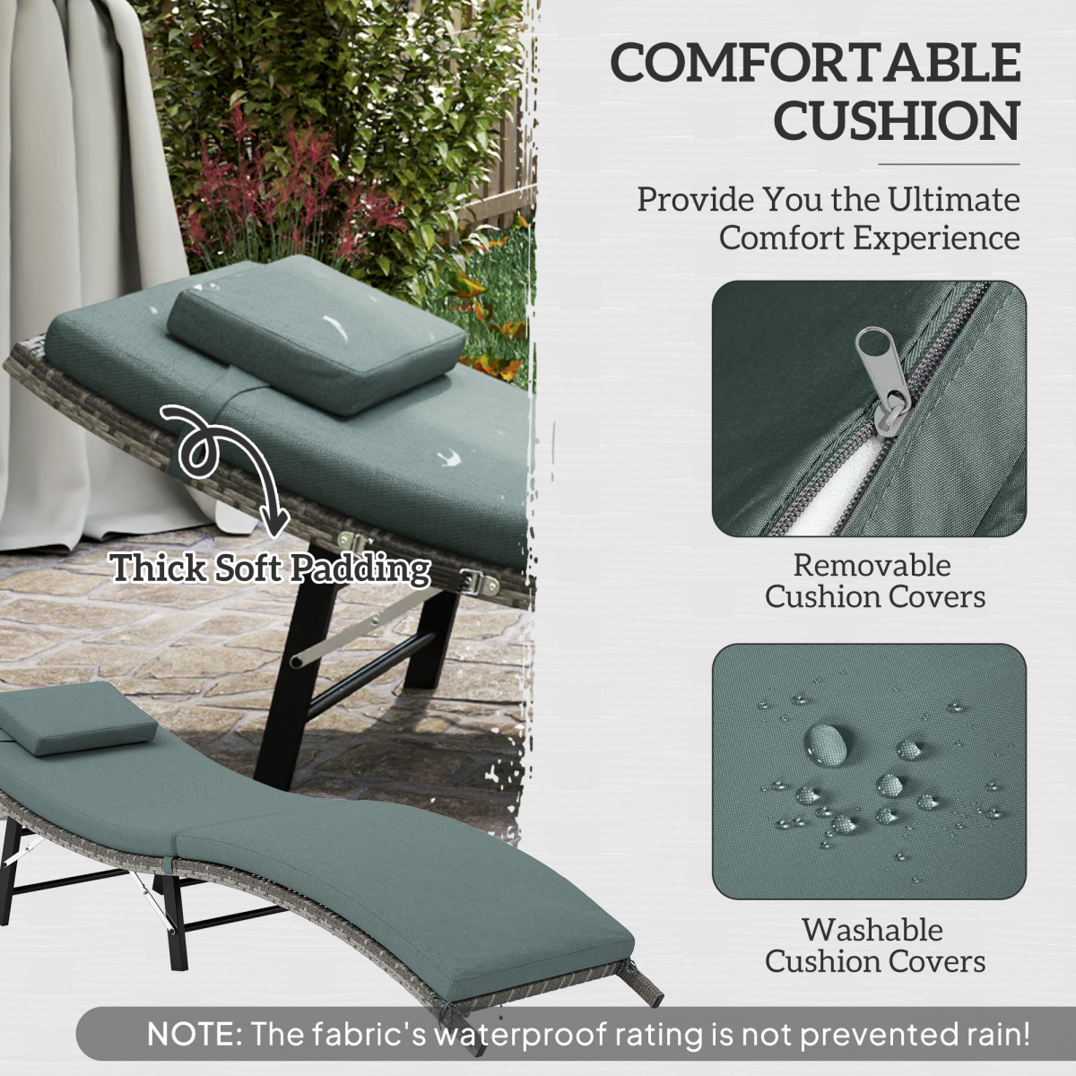 Outsunny folding rattan sun lounger with cushion and pillow, outdoor garden furniture for relaxing in the sun.