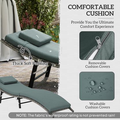 Outsunny folding rattan sun lounger with cushion and pillow, outdoor garden furniture for relaxing in the sun.