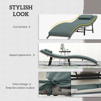 Outsunny folding rattan sun lounger with cushion and pillow, outdoor garden furniture for relaxing in the sun.