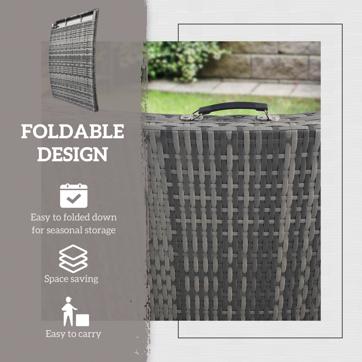 Outsunny folding rattan sun lounger with cushion and pillow, outdoor garden furniture for relaxing in the sun