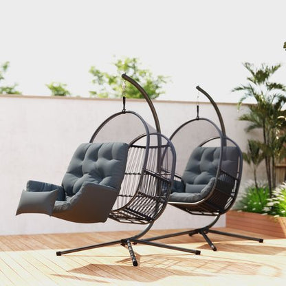 Outsunny hanging egg chair with stand and cushions, garden outdoor seating, comfortable and stylish for relaxing outdoor spaces.