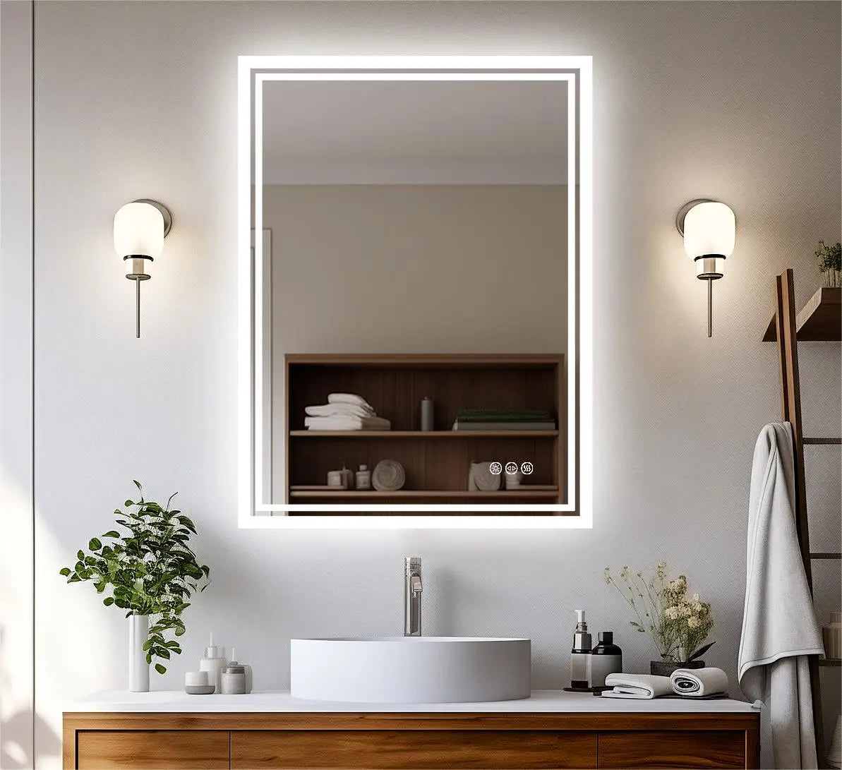 LED Illuminated Bathroom Mirror with Anti-Fog & 3-Colour Touch Lighting