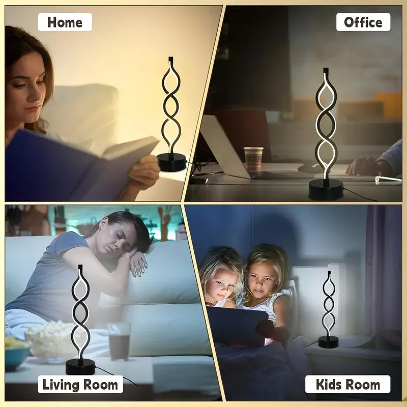 Modern DArtano Twist LED table lamp used as a dimmable night light, providing ambient lighting in a contemporary design